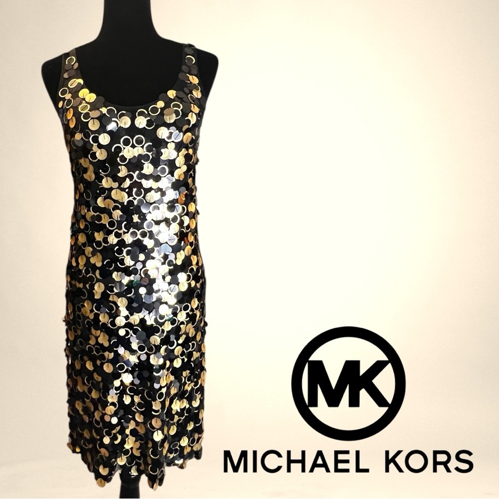 MICHAEL Michael Kors Gold & Black Sequin Cocktail Dress Sz S